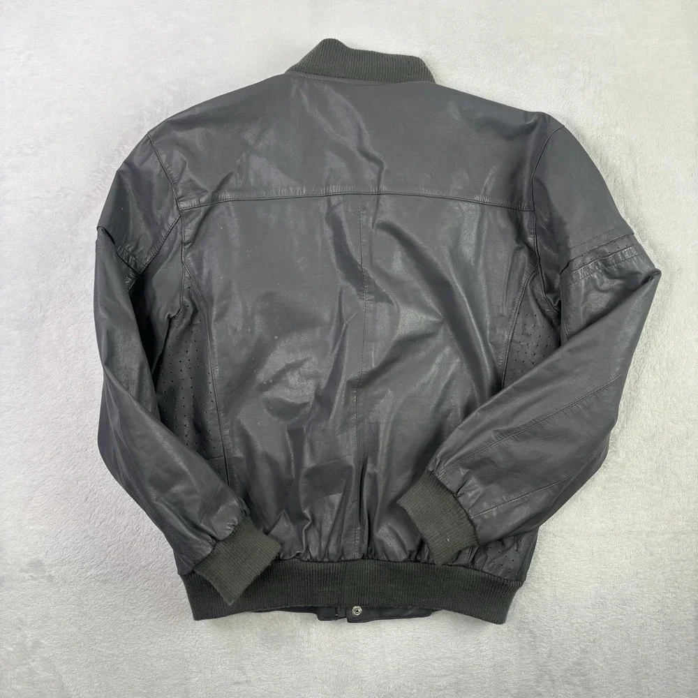 VTG 80s Team Toyota Grey Full Zip Long Sleeve Leather Jacket Motorcycle SZ Small